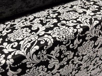 Double Jersey Knitwear Fabric, Per Metre -floral damask jacquard - black & white - Image 1 of 3