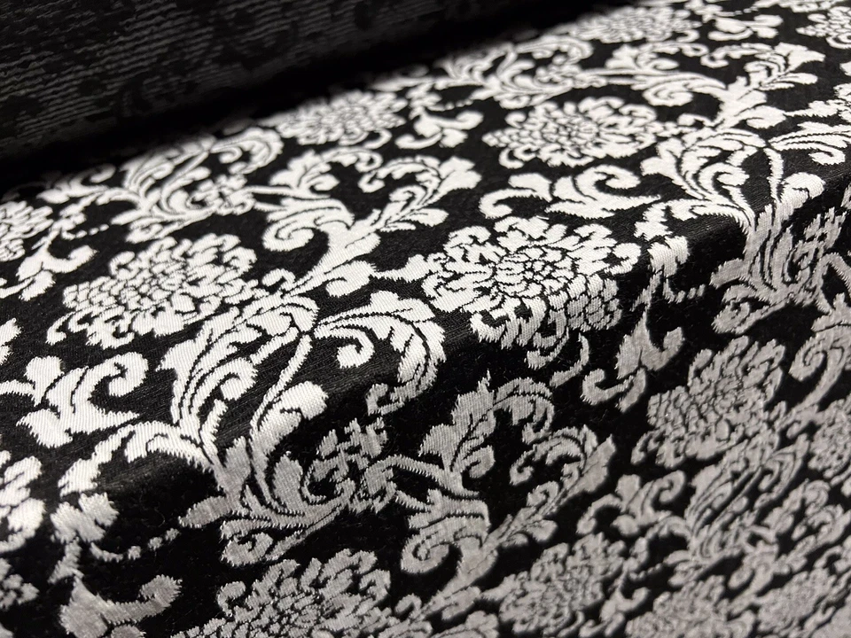 Tela de punto de doble jersey, por metro - jacquard floral damasco - blanco y negro Foto 1 de 3