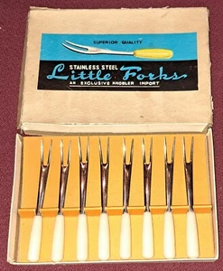 Vintage Set of 8 Cocktail "Little Forks" - Stainless Steel by Knobler - Picture 1 of 1