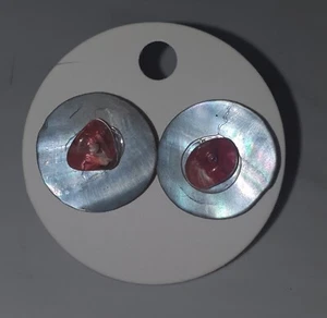 Abalone Shell & Cherry Quartz Stud Earrings - Picture 1 of 1