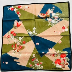 Vintage HANAE MORI Japanese pattern Handkerchief Butterflies Fiowers glamorous - Picture 1 of 16
