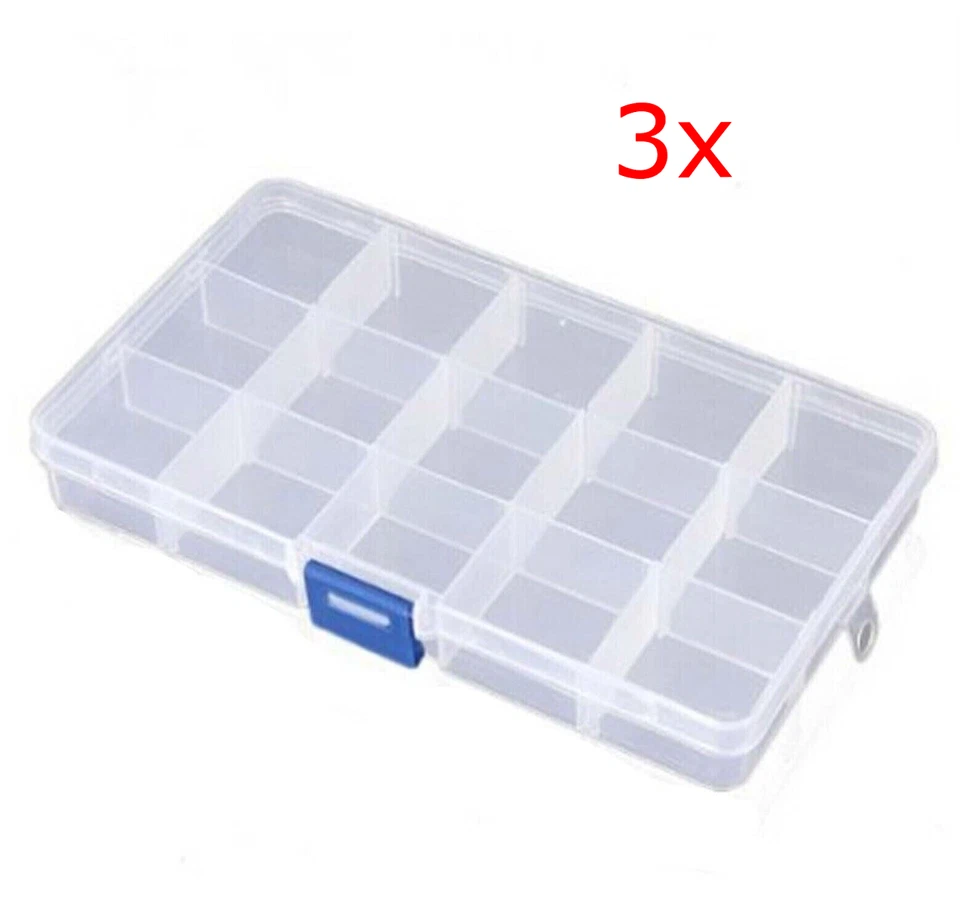 3x 15 Compartment Storage Box Jewellery Making Beads Case Container Plastic - Image 1 of 1