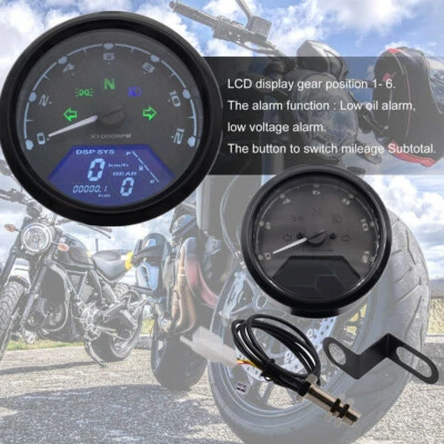 Universal Digital Motorcycle LCD Screen Speedometer Odometer Techometer Gauge - Image 1 of 4