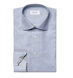 $ 375 Neu mit Etikett Eton moderne Passform knitterarm blau bedrucktes Hemd Größe 15 (38) - Bild 1 von 8