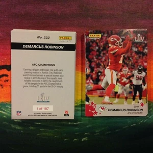 #222 Demarcus Robinson CHIEFS Logotipo del Super Bowl Campeones de la AFC 2019 Panini instantáneo - Imagen 1 de 1