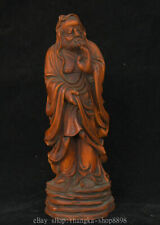 8" Old Chinese Boxwood Wood Carving Arhat Damo Bodhidharma Dharma Buddha Statue