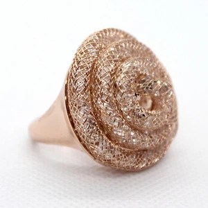 Sparkling ROSE TONE PINK Mesh SWIRL RING BIG! BOLD! Swirling Circle Sz 10 New! - Picture 1 of 5