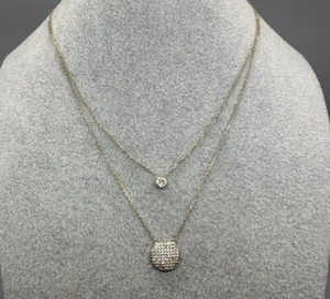 Sterling Silver Gold Vermeil Pave CZ Disc Double Strand Necklace Dainty 925 16” - Picture 1 of 9