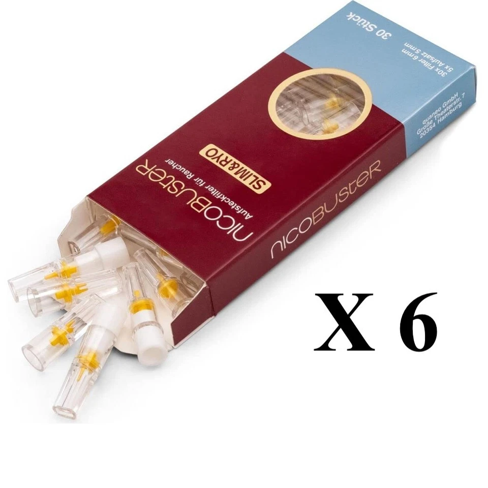 Nicobuster Slim & RYO Cigarette Filter Tar Catcher Tips - 6 Packets of 30 = 180