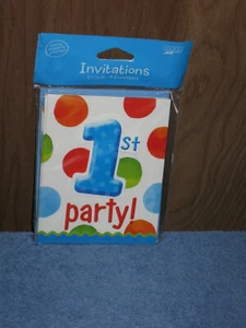 Box (6 packages of 8) Creative Converting Boys 1st Party Invitations + Envelopes - Picture 1 of 3