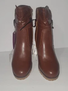Hawkwell Damen Reißverschluss klobiger Absatz Stiefeletten BRAUN Größe 9,5 NEU mit Etikett - Bild 1 von 5