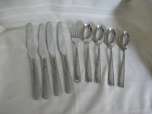 Keawell Stainless   Knives Fork & Spoons, 9 Glossy Hammered Pieces - Picture 1 of 11