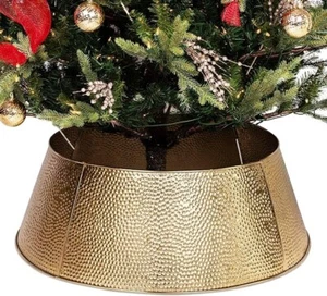 4 Panel Christmas Tree Collar Gold Hammered Metal Skirt Holiday BIRDROCK HOME - Picture 1 of 7