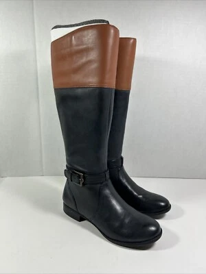 Botas de montar Isaac Mizrahi 5.5 medianas de cuero negro dos tonos Foto 1 de 4