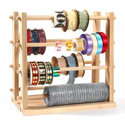 Two-row Ribbon Holder Organizer Rack - Wooden Ribbon Spool Holder for Mesh Ri... - Image 1 of 4
