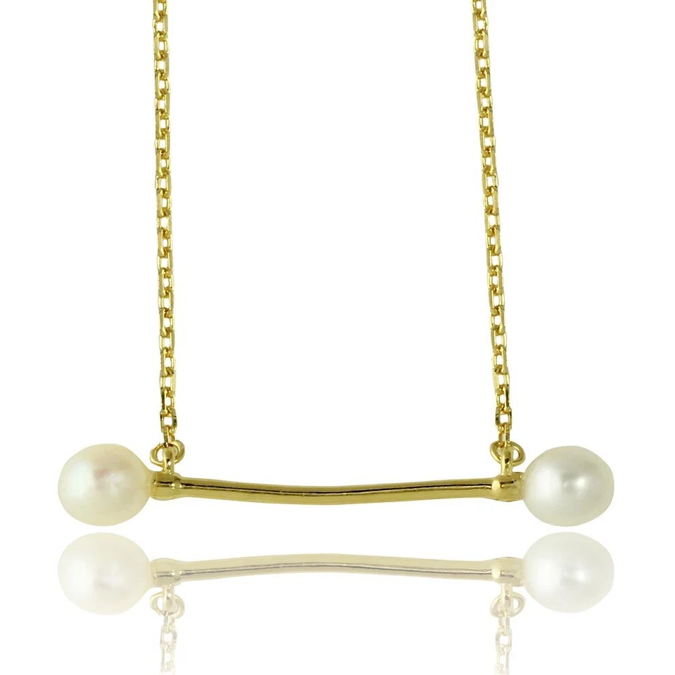 FRESH WHITE PEARL BAR NECKLACE 925 STERLING SILVER AVAILABLE IN YELLOW & WHITE - Image 1 of 4