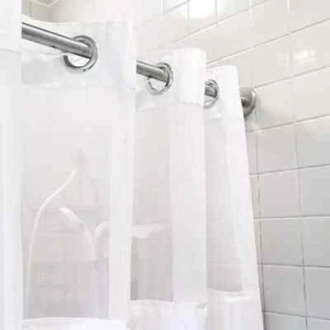 Hookless Fabric Shower Curtain White W/Liner Sheer Window Flex-on Rings 71x 77" - Picture 1 of 9