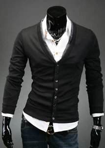 Cardigan maglione maglione blazer outwear top nuovo uomo elegante colletto a strati M - Foto 1 di 4