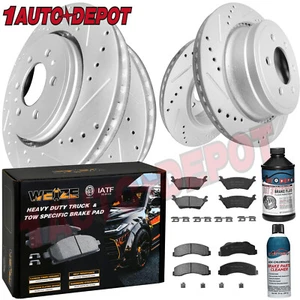 Front Rear Drilled Rotor Carbon Ceramic Brake Pad for 2012-2020 Ford F-150 6 Lug - Picture 1 of 14