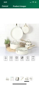 Martha Stewart Lockton 10-teiliges Keramik Antihaft Set, Leinen mit Goldgriff  - Bild 1 von 5