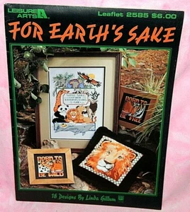 For Earths Sake Cross Stitch Chart Leaflet Linda Gillum Animals Panda Lion Eagle - Picture 1 of 2