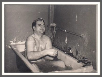 50s Bath Bathroom Shower Handsome man trunks muscle bulge original photo Gay Int - Image 1 of 3