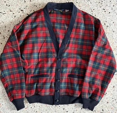 Vintage 70s Pendleton Mens Size XL Virgin Wool Cardigan Sweater Red Plaid USA - Image 1 of 4
