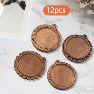 12 Pieces Bezel Pendant Trays Wood for DIY Crafting Necklace - Image 1 of 4