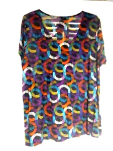 RAFAELLA PRETTY PRINT PULL OVER BLOUSE CAP SLEEVES PLUS: 1X - Picture 1 of 5
