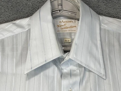 Vintage Arrow Shirt Mens 15.5 32 White Satin Stripe Point Collar 70s - Image 1 of 4