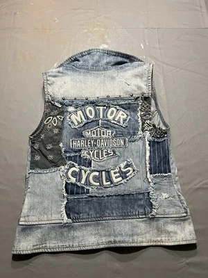 Harley Davidson Motorcycles Denim Vest Jacket Patchwork Embroidered Womens XS - Image 1 of 4