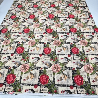 springs creative fabric quilting cotton green red rooster roses 43x69 1.9 yard - Image 1 of 4