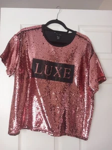 New Look Plus Size 18 Pink Sequin Cropped Slogan Tshirt - Picture 1 of 4
