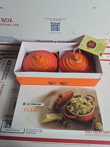 Le Creuset Steinzeug 8 Unzen Mini Cocotte Runde 2er Set Flamme Orange NEU - Bild 1 von 22