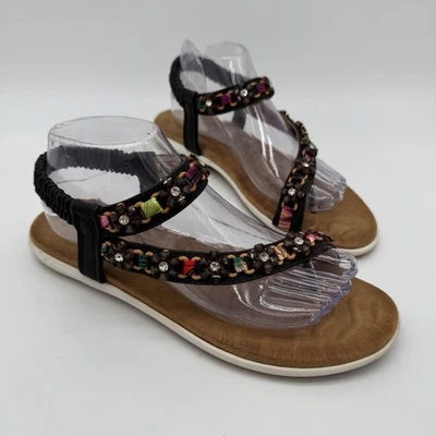 Patrizia Spring Step Jeunesse Black Floral Embellished Sandals Size 40/9 - Image 1 of 4