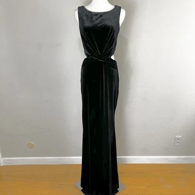 Lulus Reach Out Black Velvet Maxi Dress Cut Out Formal Size Medium NEW - Image 1 of 4