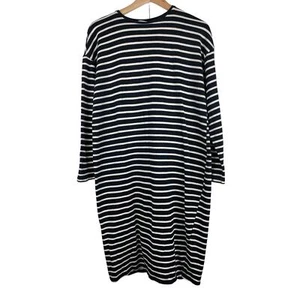 Zara Trafaluc Women's Size L Black White Striped Long Sleeve Knit Shift Dress - Picture 1 of 3