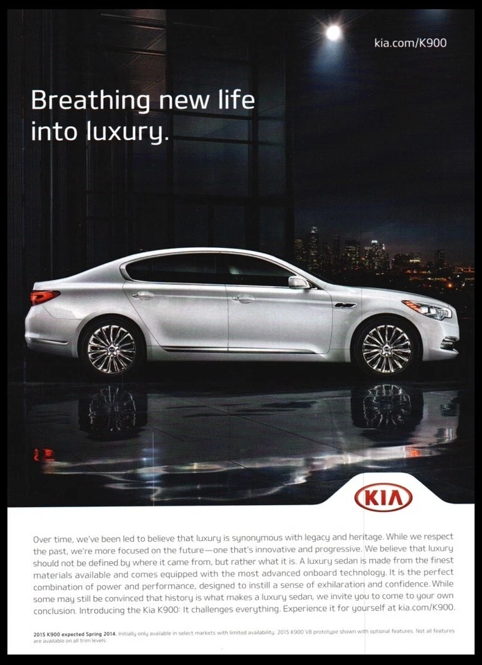 Kia K900 2014 blanco/plateado original anuncio impreso-Decoración de garaje cueva hombre vintage Foto 1 de 1