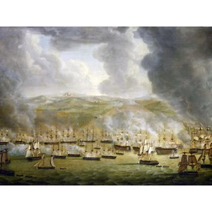 Attack Anglo Dutch Ships Algiers 1816 Painting Huge Wall Art Poster Print - Bild 1 von 5