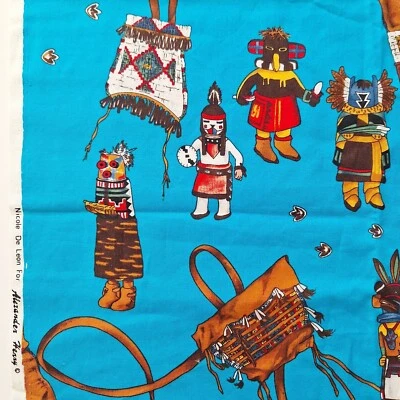 Kachina Southwestern Blue Nicole De Leon Alexander Henry Cotton Fabric 25"Lx42" - Image 1 of 4