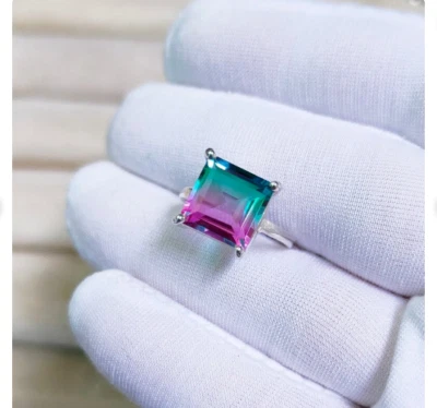 Арбуз турмалин кольцо, 14K белое золото покрытием кольцо двойной цвет драгоценный камень - Изображение 1 из 4