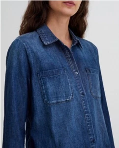 AG Adriano Goldschmied Womens Selena Sz Shirt Small Blue Denim Chore Utility Top - Picture 1 of 9