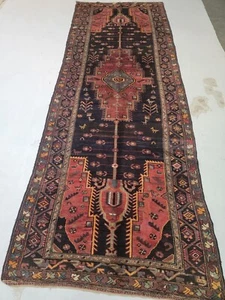 Antique Oriental Hand-Knotted Wool Runner Black/Red/Green/Blue 4'7" x 12'6" - Picture 1 of 8