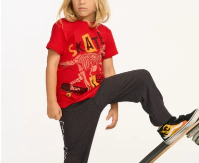 NUEVO CON ETIQUETAS Niños CHASER Pullover Rojo Naranja Skelton Camisa Top Talla 4 Monopatín Dinosaurio Foto 1 de 4