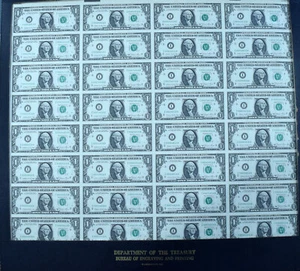 1981-A $1 FRN Minneapolis District! ~ Uncut Sheet of 32 Uncirculated Notes! - Picture 1 of 2