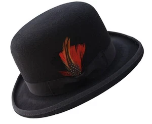 Derby Bowler 100% Wool Felt with Removable Feather Fedora Hat for Men - Picture 1 of 11