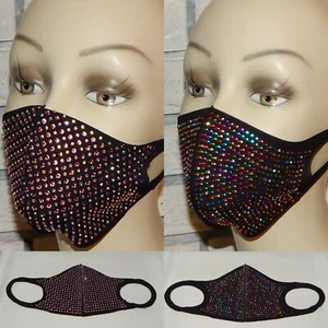 LOT OF 2 PINK/CLEAR & MULTICOLORS BEADS WASHABLE STRETCH FACE MASK INDIANA - Picture 1 of 1