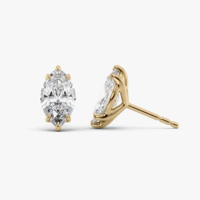 Diamond Earrings 2 Carat IGI Lab Created Marquise 14K Yellow Gold Stud E F VS - Image 1 of 4