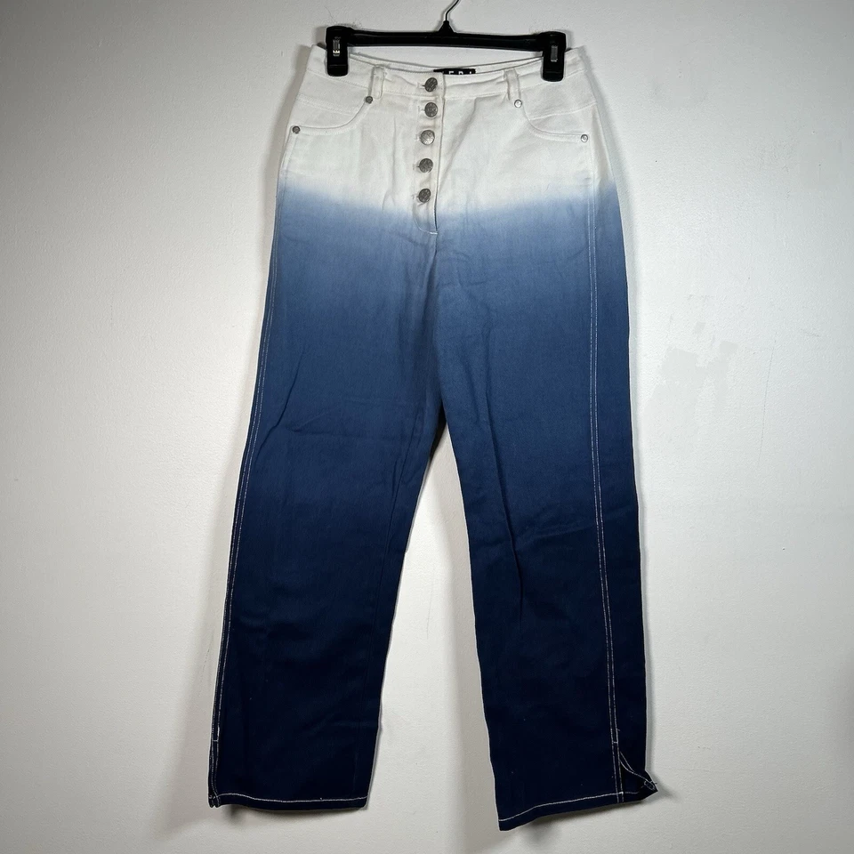 VEDA Colorblock Eclipse Jeans Sz 4 Button Front Ombre Denim High Rise Wide Leg - Imagem 1 de 4