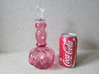 Fenton Cranberry Optic Tall Perfume Bottle Decanter Clear Hobnail Stopper
